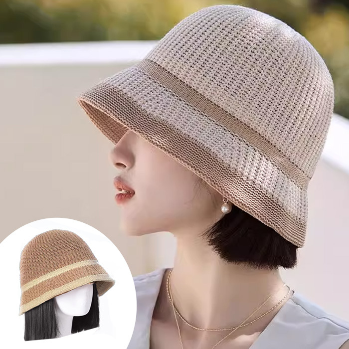 帽子ウィッグ 毛付き帽子 ボブヘア ストレートヘア 可愛い バケハ メッシュ帽子 医療用かつら ウィッグ 髪付き かつら付き 春夏拍卖