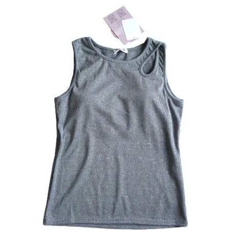新品 Helm カップ付き カップあり ラメ リブ タンクトップ L シルバー グレー レディース拍卖