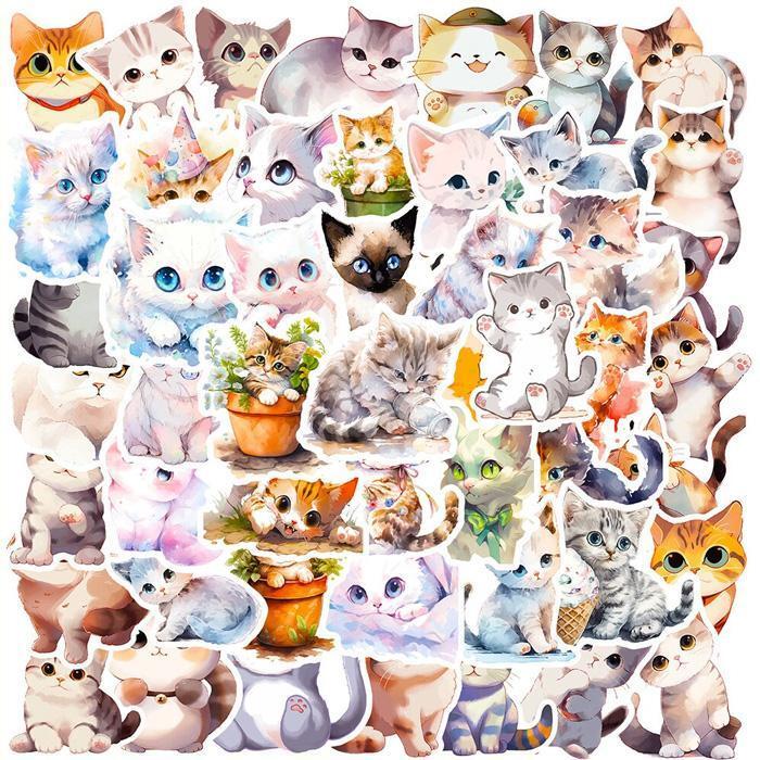 50枚 ステッカー 猫 ネコ 可愛い イラスト かわいい 防水 シール 1407拍卖