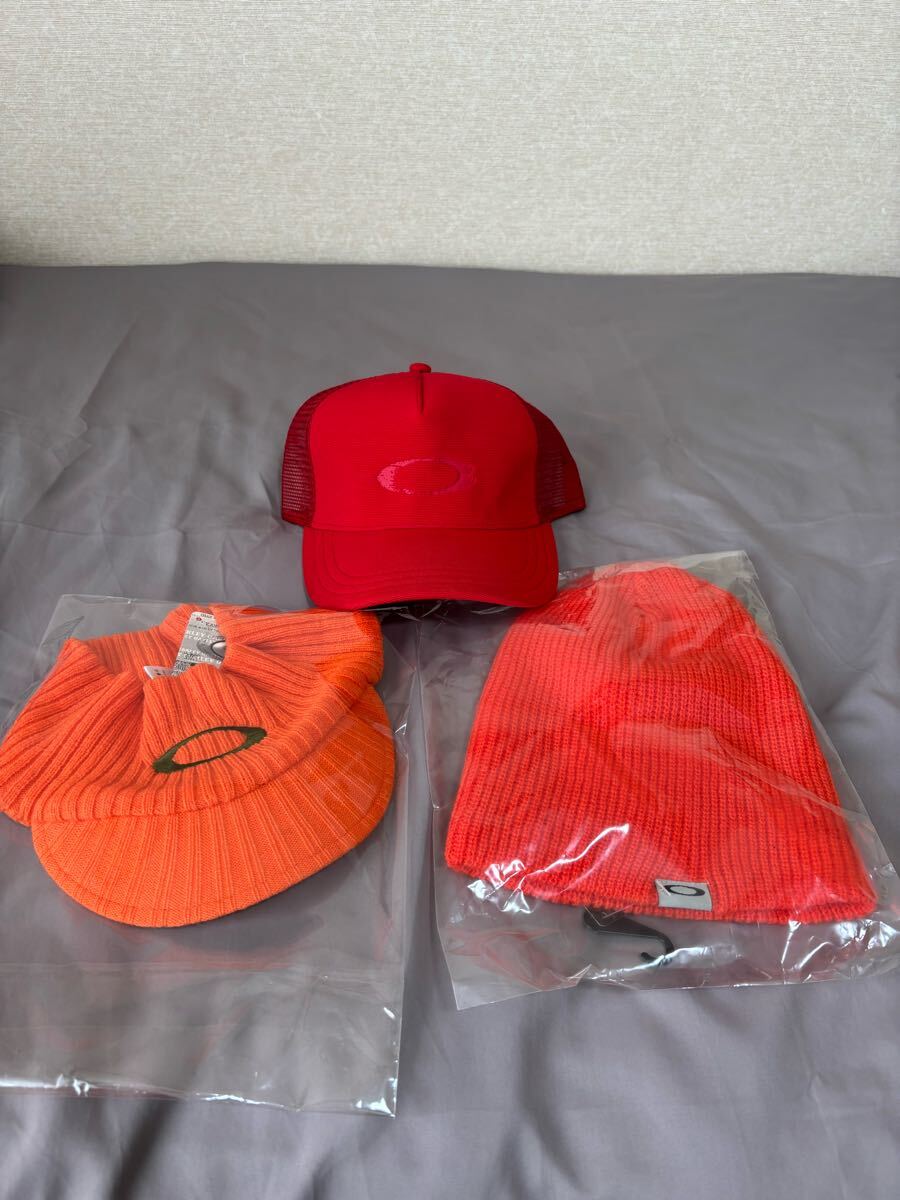 OAKLEY 3個セット キャップ+ビーニー+ニット帽 オレンジ レッド オークリー拍卖