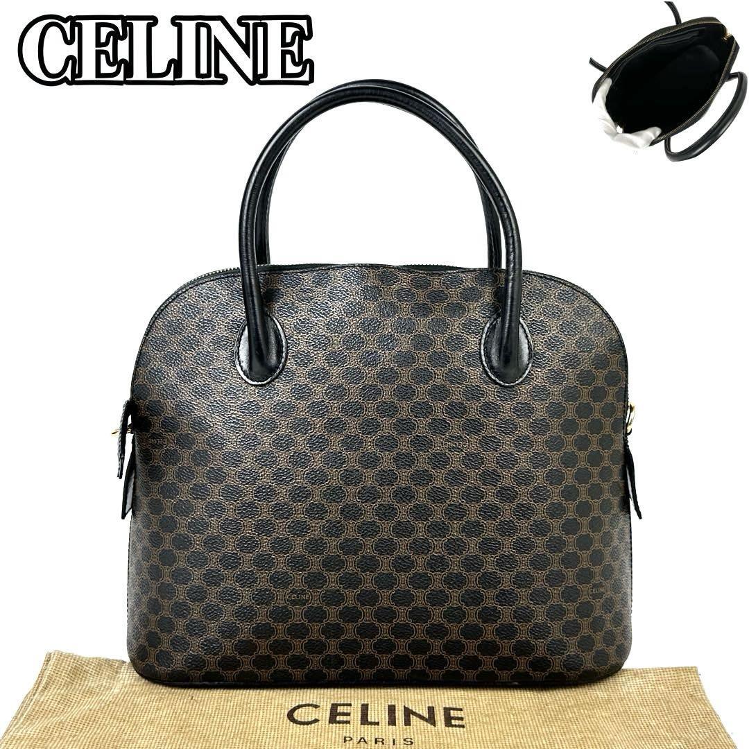 【極美品】CELINE セリーヌ ハンドバッグ トートバッグ 黒マカダム柄 ロゴ型押し ゴールド金具 フォーマル ビジネス 男女兼用 PVC レザー拍卖