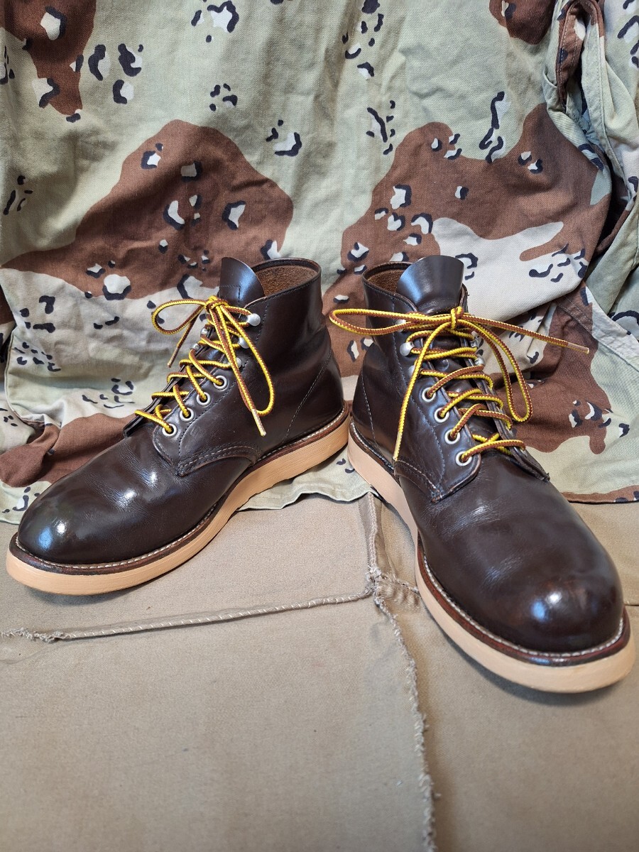 送料無料 犬タグ  REDWING 8160 9D(27.0cm) チョコレート(茶) ガラスレザー  プレーントゥ アイリッシュセッター レッドウィング拍卖