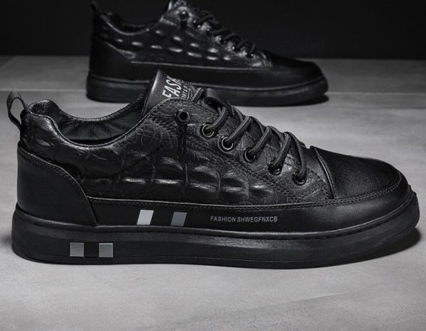 靴 【27cm】【 s33 】黒 メンズ ローカット PUレザー スニーカー クロコダイル風 クロコ 型押し シューズ スポーツ カジュアル シンプル拍卖