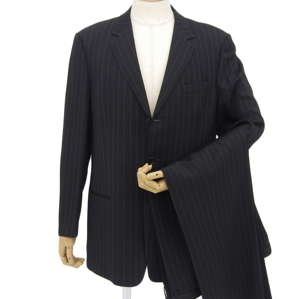 【本物保証】 超美品 エンポリオ アルマーニ EMPORIO ARMANI SEAN LINE セットアップ 54 メンズ スーツ ウール混 ブラック ストライプ拍卖