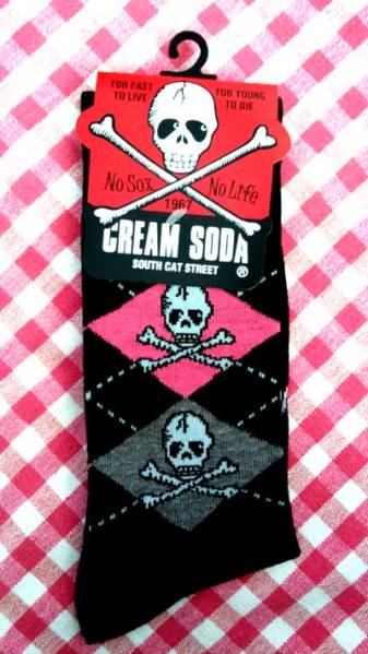 ★新品クリームソーダ髑髏靴下/ブラックキャッツ/ピンクドラゴン拍卖