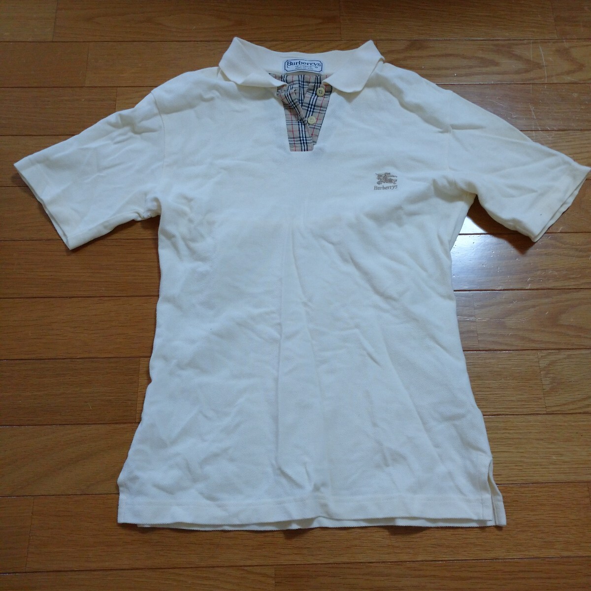 即決!Burberrysバーバリー 半袖ポロシャツLクリームイエロー拍卖