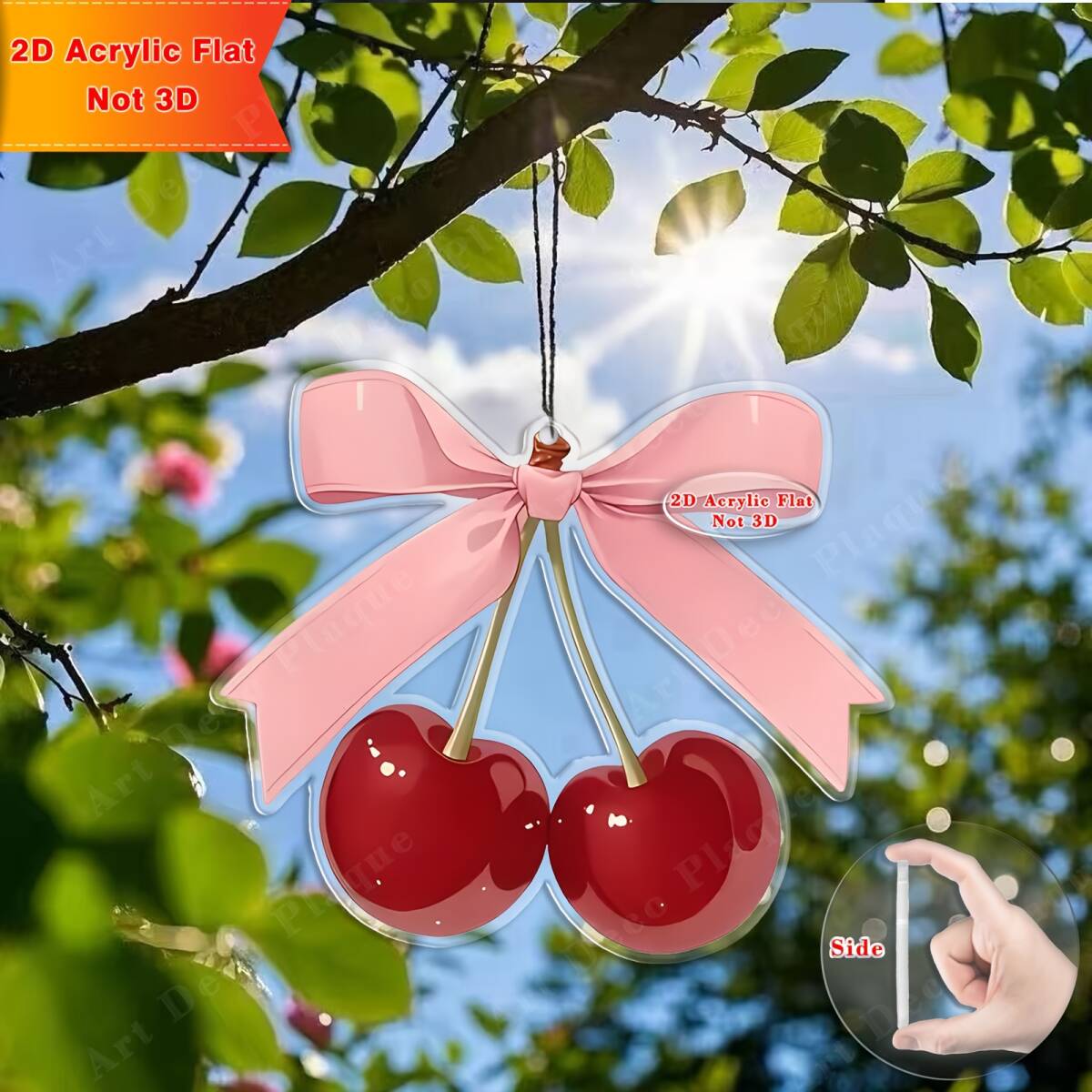 アクリル キーホルダー さくらんぼ リボン 大きめ 8cm 車 平面 2D おしゃれ バックミラー かわいい 果物 フルーツ インテリア t6368拍卖