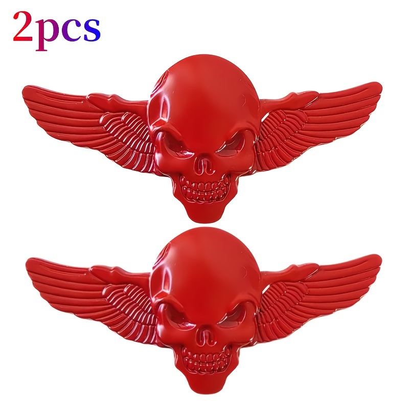 2個セット がいこつ エンブレム 羽 金属 スカル どくろ レッド 赤 11cm メタルステッカー 赤い目 車用 ロゴ バイク おしゃれ シール t6214拍卖