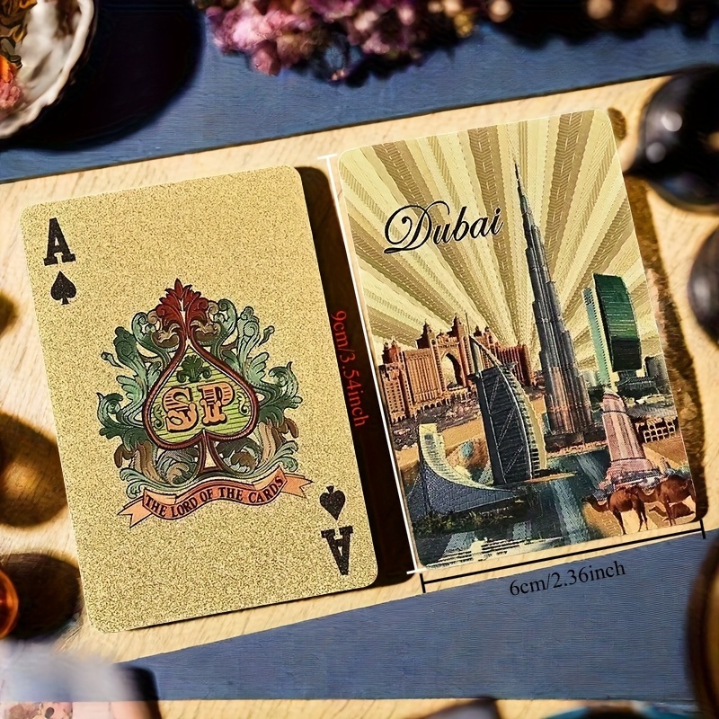 トランプ プラスチック 世界の建物 ドバイ UAE ゴールド 金色 防水 パーティ おしゃれ マジック 手品 かっこいい ケース付き PVC t6565拍卖