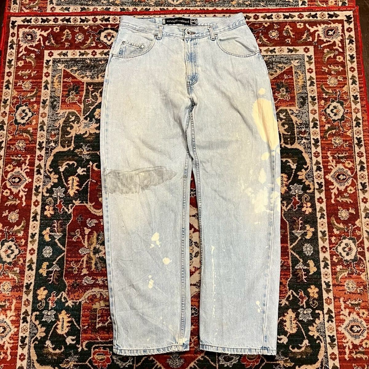 00s Levi's Silver Tad USA製 ヴィンテージ デニムパンツ W88cm ストレート ダメージ ジーパン リーバイス 977刻印 インディゴ 90s拍卖