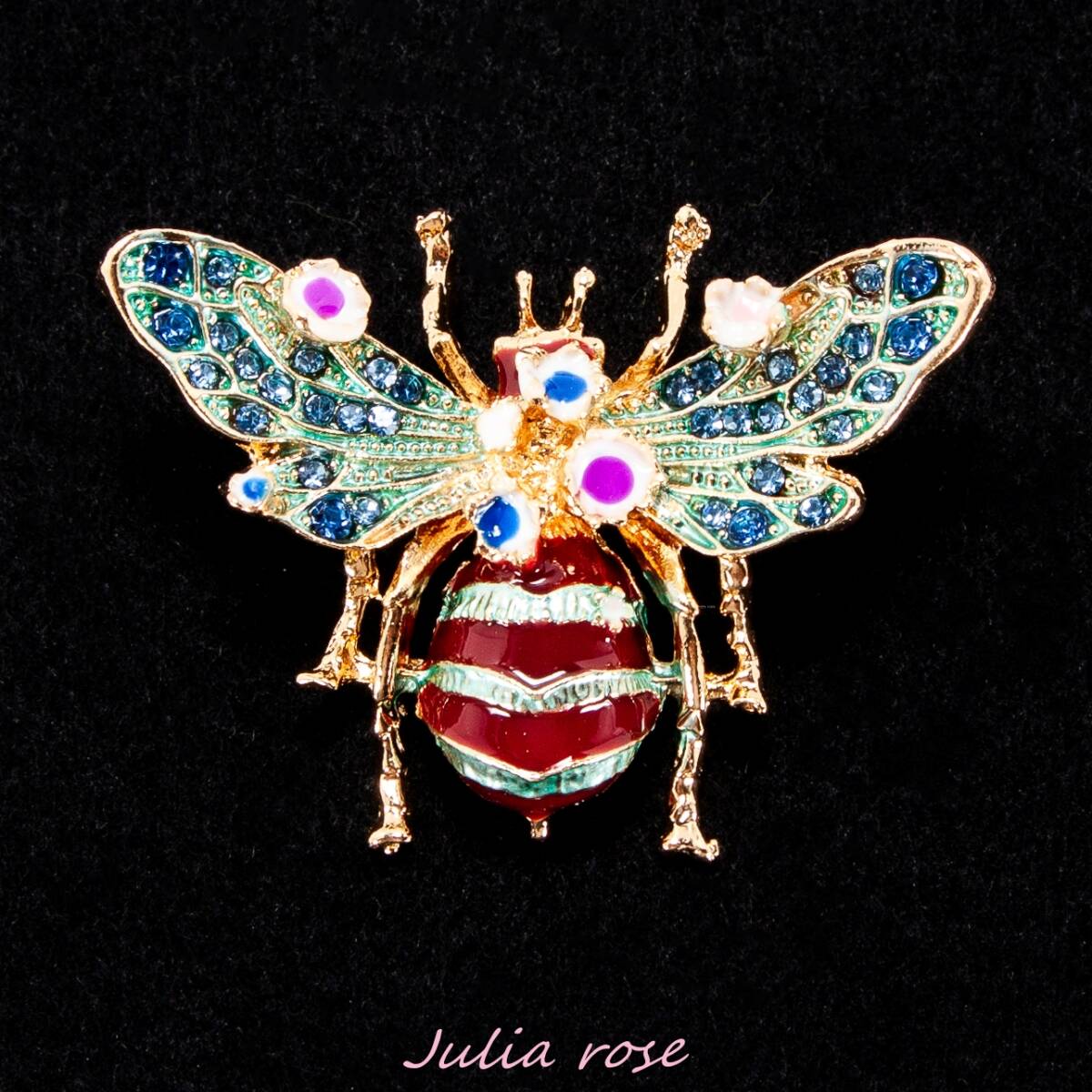 蜜蜂と小さな花のブローチ エナメル風カラーとラインストーン ファンタジー調デザイン 可愛い 新品未使用品拍卖