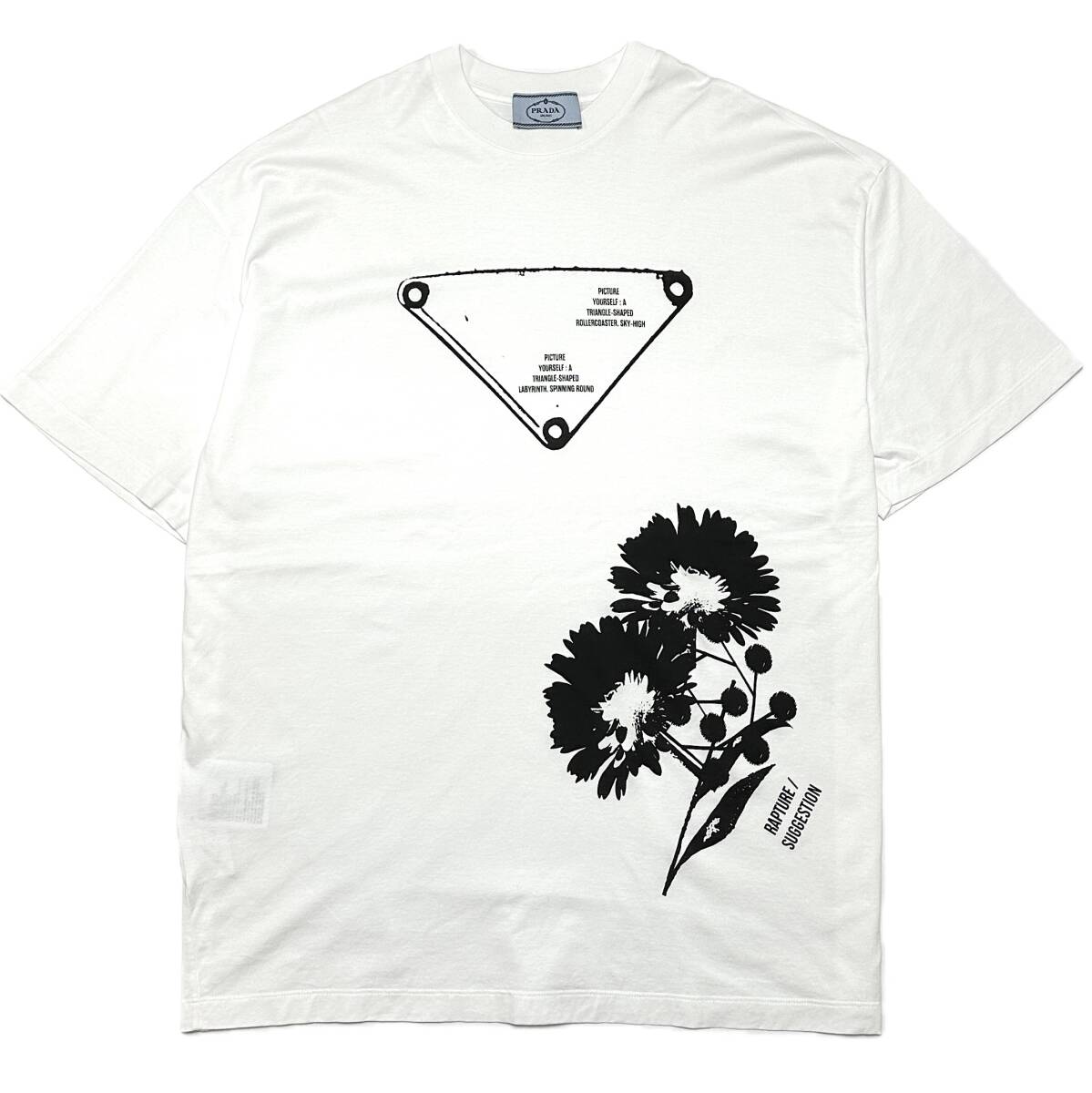 正規品 PRADA フラワートライアングルロゴTシャツ Mサイズ ホワイト プラダ ジャケット ブルゾン ダウン カーディガン拍卖