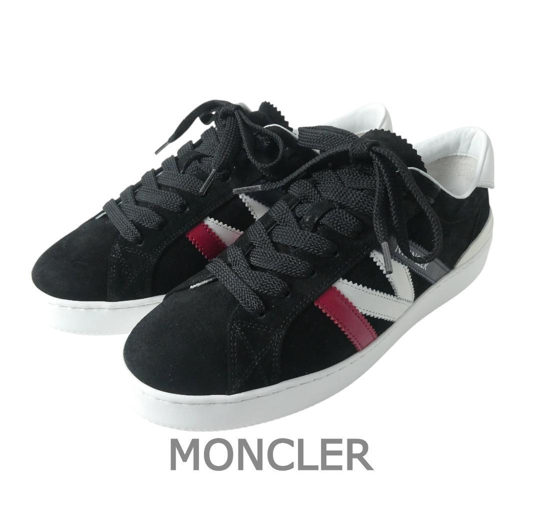 新品 未使用 MONCLER モンクレール 40 約25cm MONACO モナコ スエード×レザー ロゴ レースアップ ローカット スニーカー 4M00250 M2923 黒拍卖