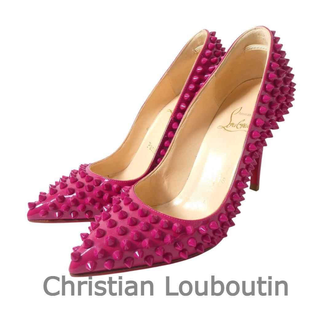 極美品 Christian Louboutin クリスチャンルブタン 34 約21cm スパイク ポインテッドトゥ ハイヒール パンプス ピンク拍卖