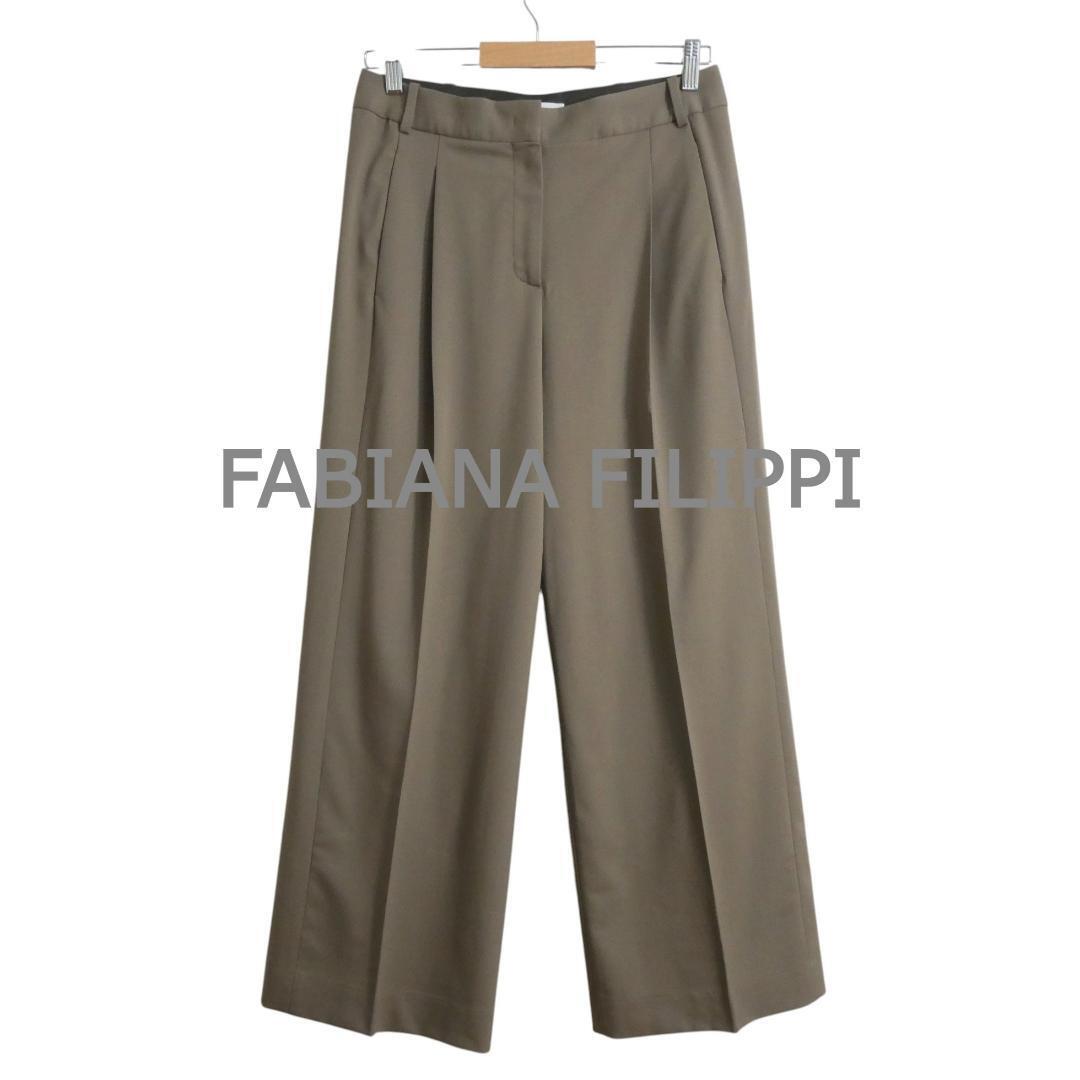 美品 FABIANA FILIPPI ファビアナフィリッピ サイズI40 センタープレス タック ストレート ワイドパンツ スラックス 茶 ブラウン系拍卖