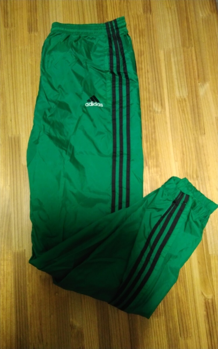 adidas/ アディダス/ ナイロンパンツ/ナイロンジャージ/アメリカ XLサイズ相当/古着/ハワイ購入/レトロ30年前物/希少グリーン色/マニア垂涎拍卖