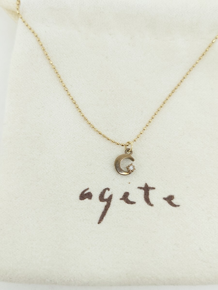 agete アガット k10 月モチーフ ダイヤモンド ネックレス拍卖