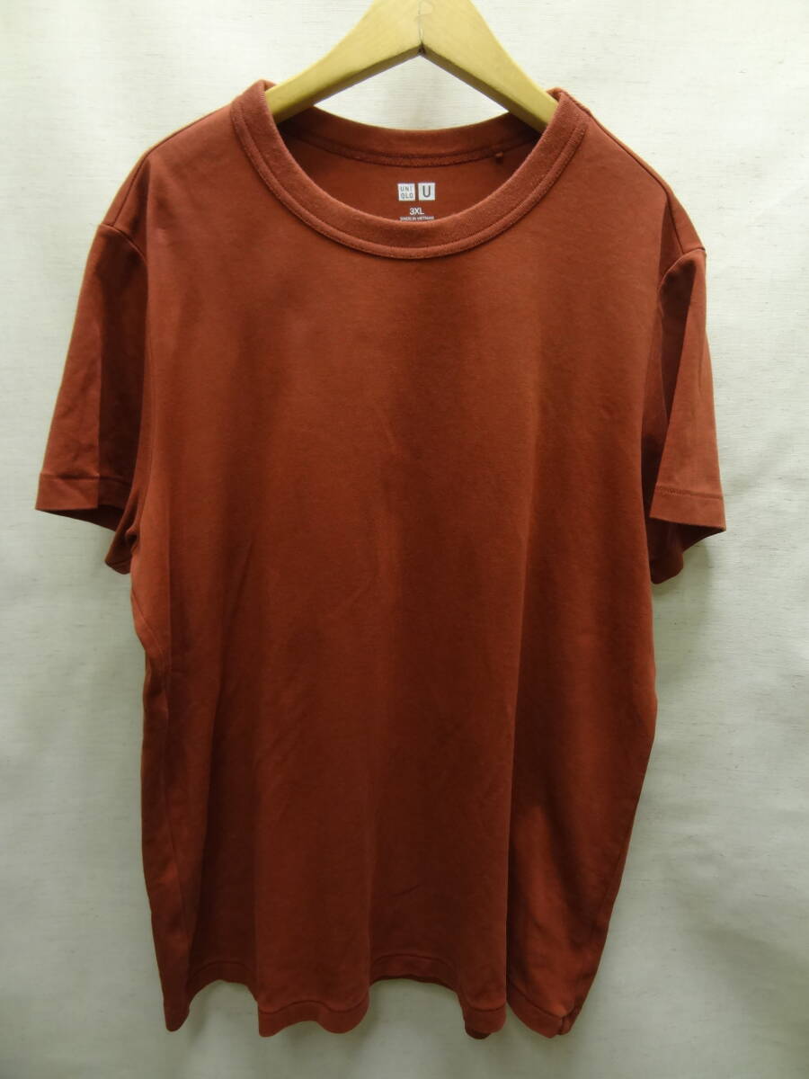 全国送料無料 ユニクロ UNIQLO U レディース 綿100% 赤茶色 無地 半袖 Tシャツ 3XL サイズ(バスト104-110cm)拍卖
