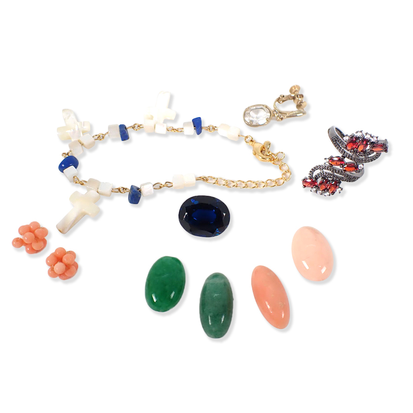 【中古】ピンクサンゴ ルース、マザーオブパール ラピスラズリ ブレスレットなど/g500-31拍卖