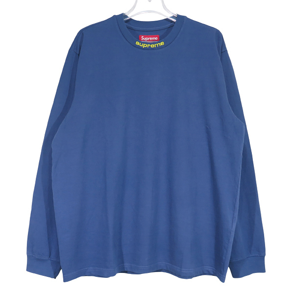 SUPREME シュプリーム 24AW EMBROIDERED COLLAR L/S TOP エンブロイダード ロングスリーブ Tシャツ ネイビー ロンT 長袖 サイズM Mayz拍卖