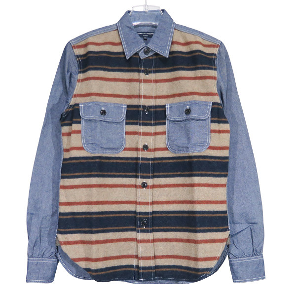COMME des GARCONS HOMME コムデギャルソン オム フロントボーダー切替 シャンブレーロングスリーブシャツ HL-B045 AD2013 長袖 Mayk拍卖