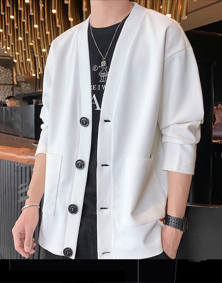 カーディガン メンズ 羽織り ワッフル 無地 スウェットカーディガン 前開き ライトアウター 通勤 通学 ホワイト 2XL拍卖