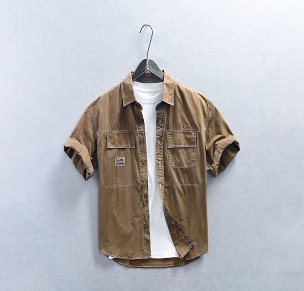 夏新品 メンズシャツ ワークシャツ 半袖シャツ メンズ ミリタリーシャツ サマーシャツ カジュアルシャツ 心地良し 紳士服 珈琲色 M~4XL拍卖