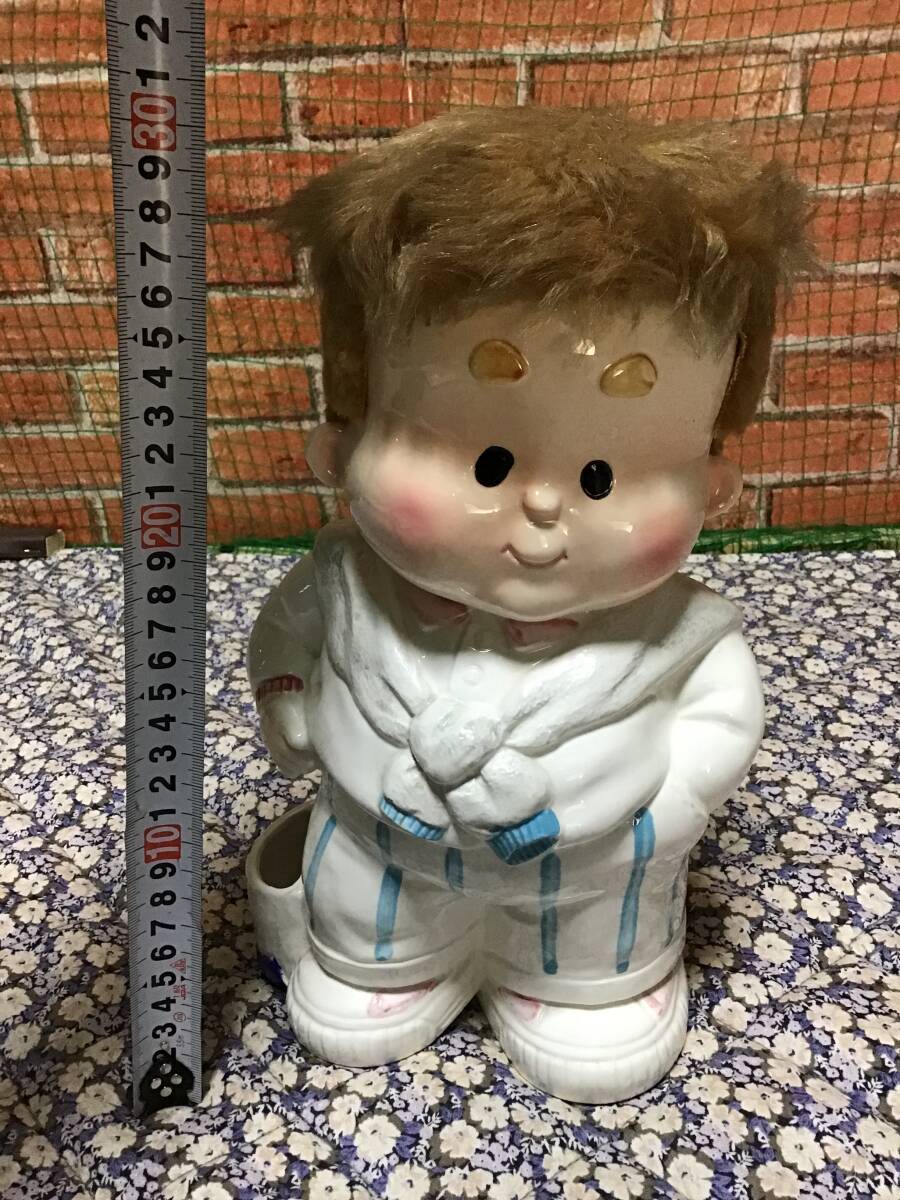 レトロ ビンテージ アンティーク 当時物 加藤工芸 KATO KOGEI 陶器 男の子 小物入れ ペン立て拍卖