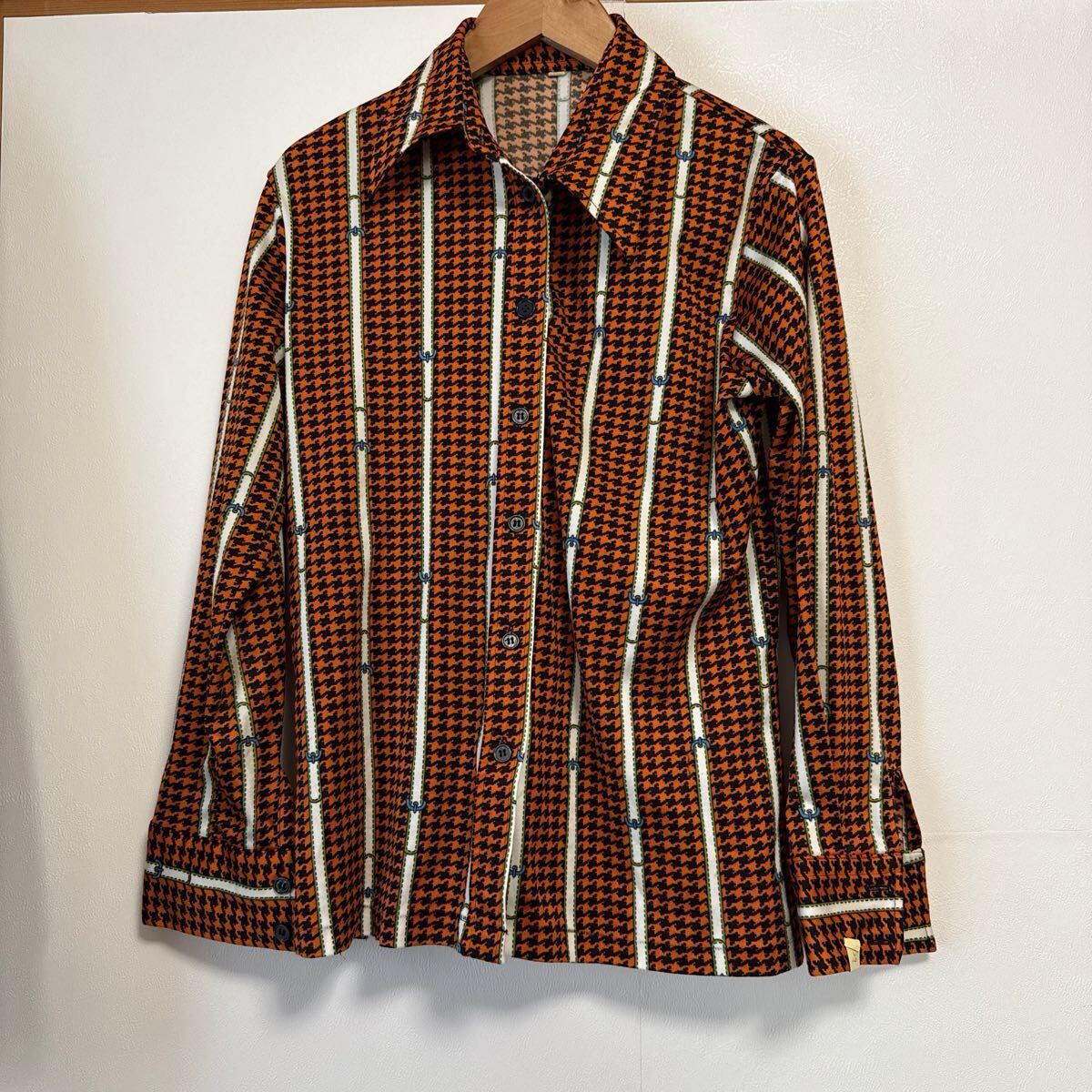 レディース 襟が特徴的なブラウス 長袖 古着 ベルト&千鳥格子柄 拍卖