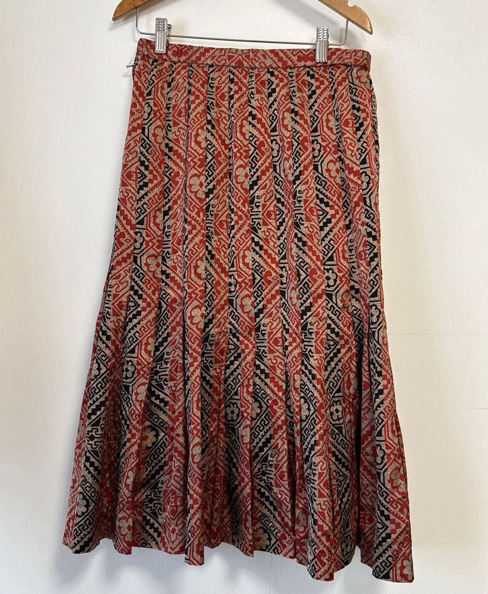 NONA 抽象柄 プリーツスカート 古着 総柄 膝下拍卖