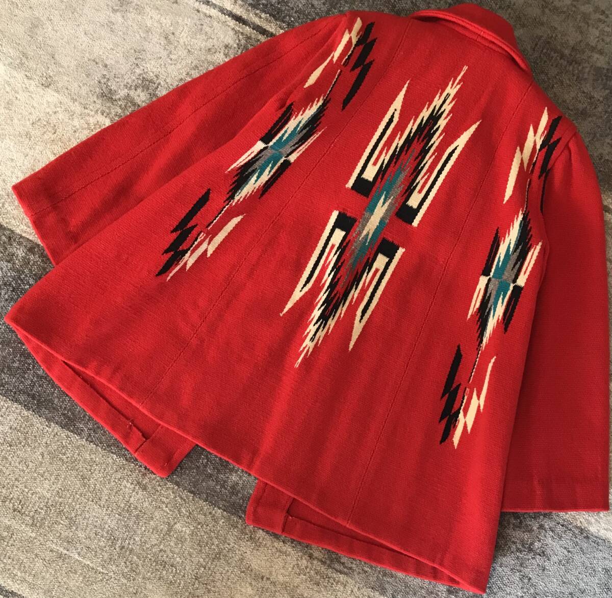 幻 超スペシャル 別格のチマヨ柄 40's vintage ★ SOUTHWEST ARTS&CRAFTS ★ オルテガ柄 ナバホ柄 ネイティブ柄 ラグジャケット ラグコート拍卖