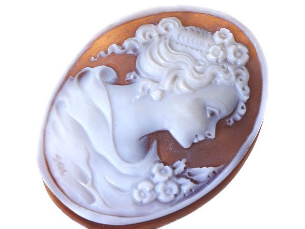 【ジュエリー極】ソルビノ作 綺麗な貴婦人と花の彫刻 高級シェルカメオルース 45.7mm×34.6mm w5256-m【送料無料】拍卖