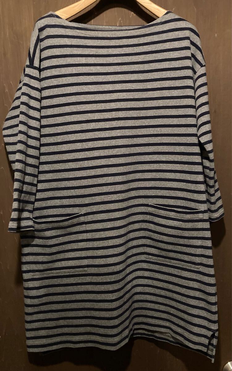 再↓秋★ORCIVALオーシバル★人気コットンロード七分袖ボーダーチュニックワンピース グレー×ネイビー フランス製 前ポケット拍卖