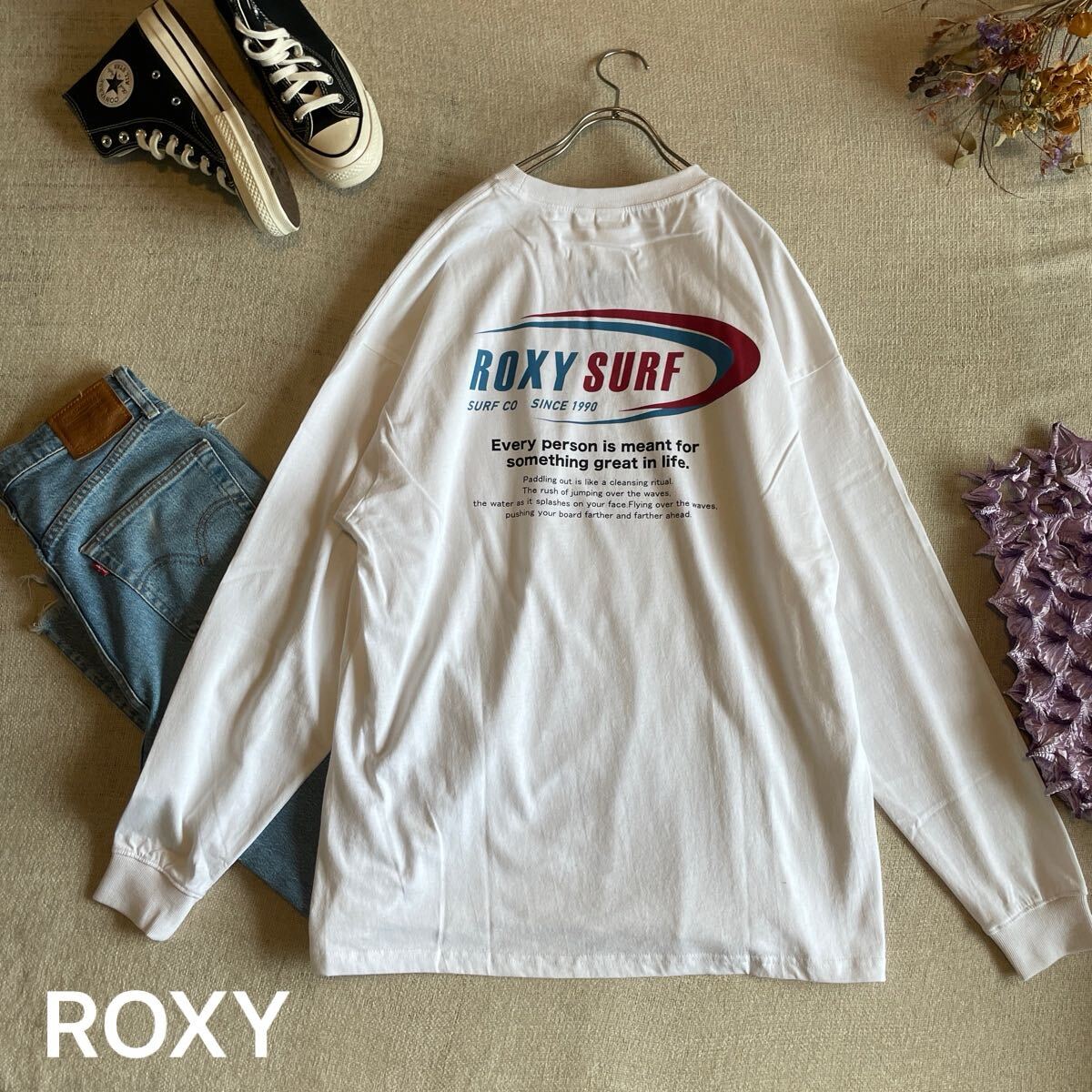 ROXY ロンT ビッグシルエット バックロゴ 長袖 トップス ロキシー レディースフリーサイズ 未使用 ホワイト 白拍卖