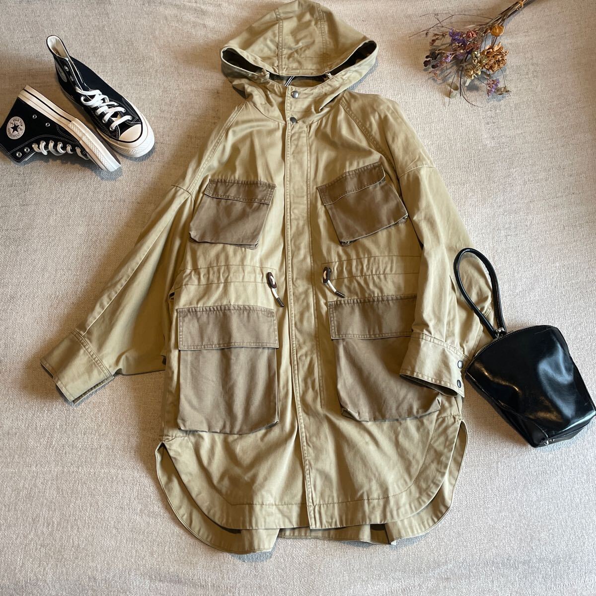 MOUSSY MODSコート モッズコート  アウター マウンテンパーカー ジャケット 上着 マウジー サイズ1 ベージュ フード 美品拍卖