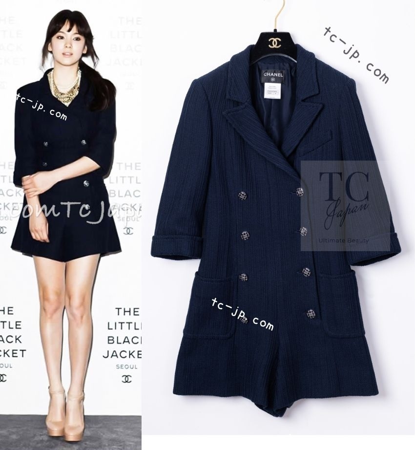 シャネル ジャンプスーツ CHANEL ネイビー コットン ツイード ボトムキュロット カール・ラガーフェルド作品 34拍卖