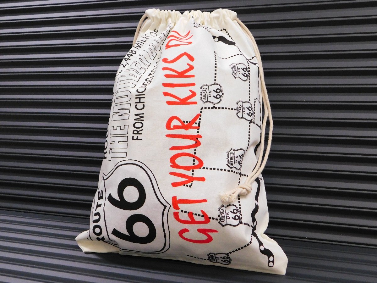 ◆送料\185◆【ROUTE 66・ルート66】※《アドバダイジング 巾着袋 /Lサイズ》 340×260mm R66 シューズバッグ アメリカン雑貨拍卖