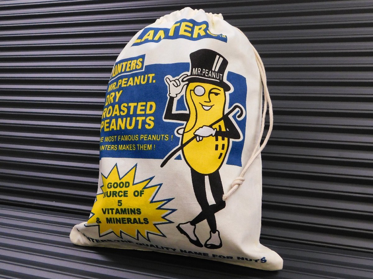 ◆送料\185◆【Mr.PEANUT・ミスターピーナッツ】※《アドバダイジング 巾着袋 /Lサイズ》 340×260mm シューズバッグ アメリカン雑貨拍卖