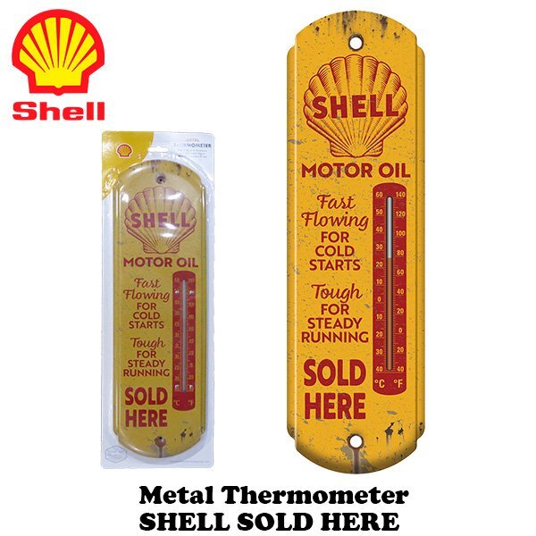 【SHELL SOLD HERE ・シェル】※《スチール製・メタルサーモメーター / 壁掛け温度計》 アメリカン雑貨 ガレージ拍卖