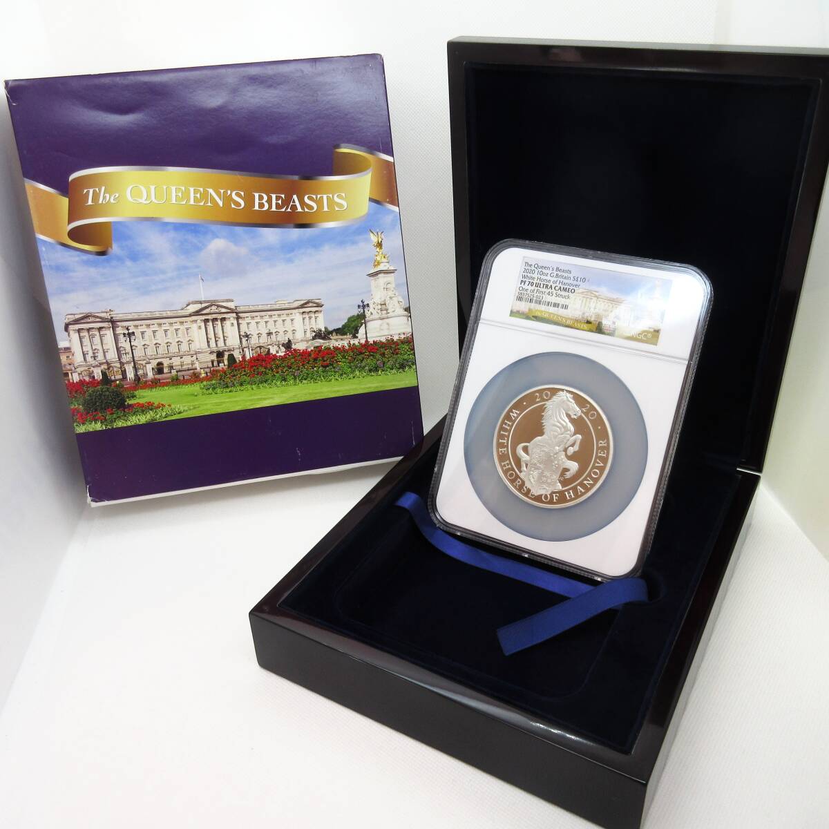 【10オンス銀貨】 クイーンズビースト ハノーヴァーの白馬 2020 イギリス 初期45枚 NGC PF70 UC 箱 COA 小冊子 モダンコイン アンティーク拍卖