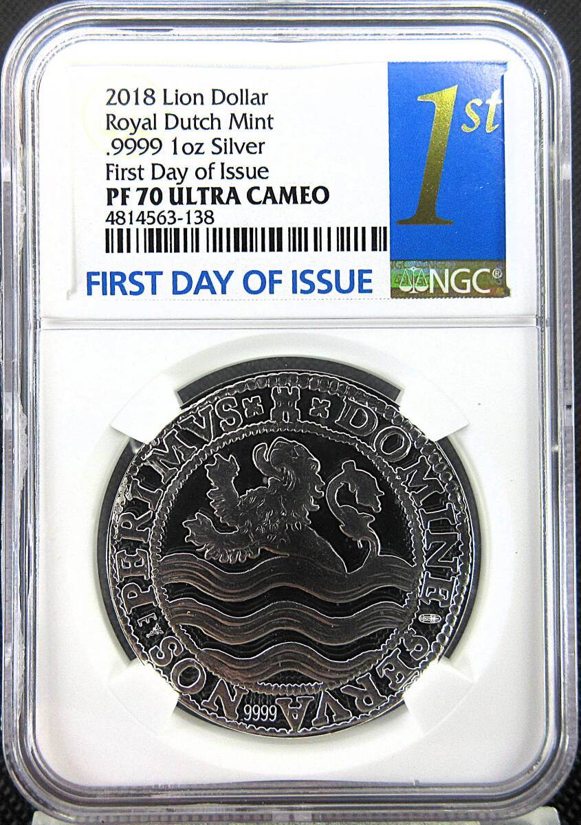 【最高鑑定×初日鑑定!】 2018 ライオンダラー ロイヤルダッチミント NGC PF70 ULTRA CAMEO 1オンス 大型銀貨 モダンコイン アンティーク拍卖