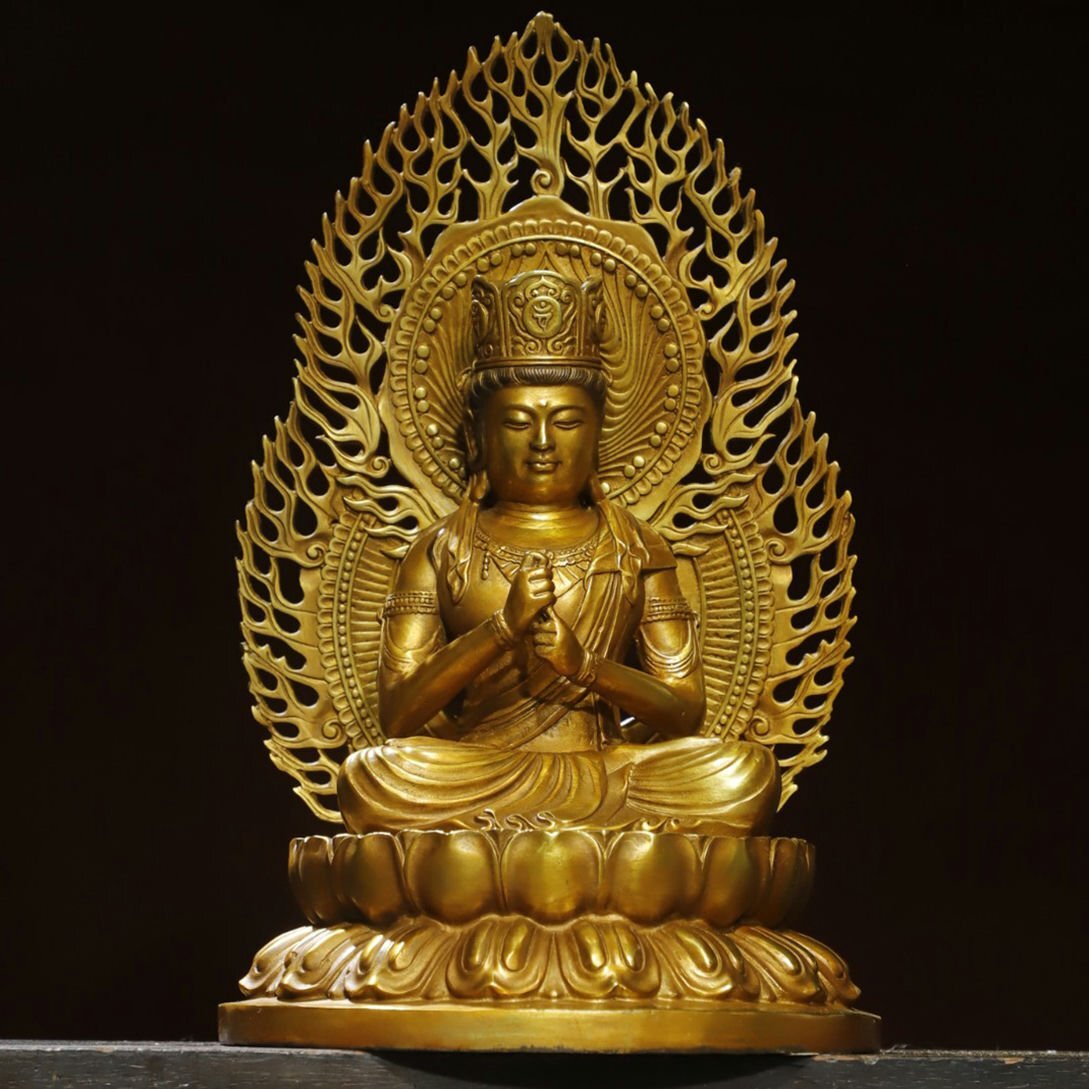 ■観心・時代旧蔵■C7906清時代 銅塗金 背光 大持金剛 細工彫刻★仏教古美術★仏像★細密細工★廃寺旧蔵★廃寺買出品拍卖