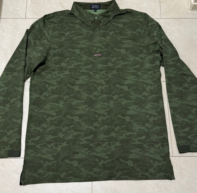 ☆未使用・ 正規品☆PEARLY GATES パーリーゲイツ PGプリント 春夏 吸汗速乾 迷彩 カモフラ ストレッチ ボタンダウン長袖Tシャツ 5号 L拍卖