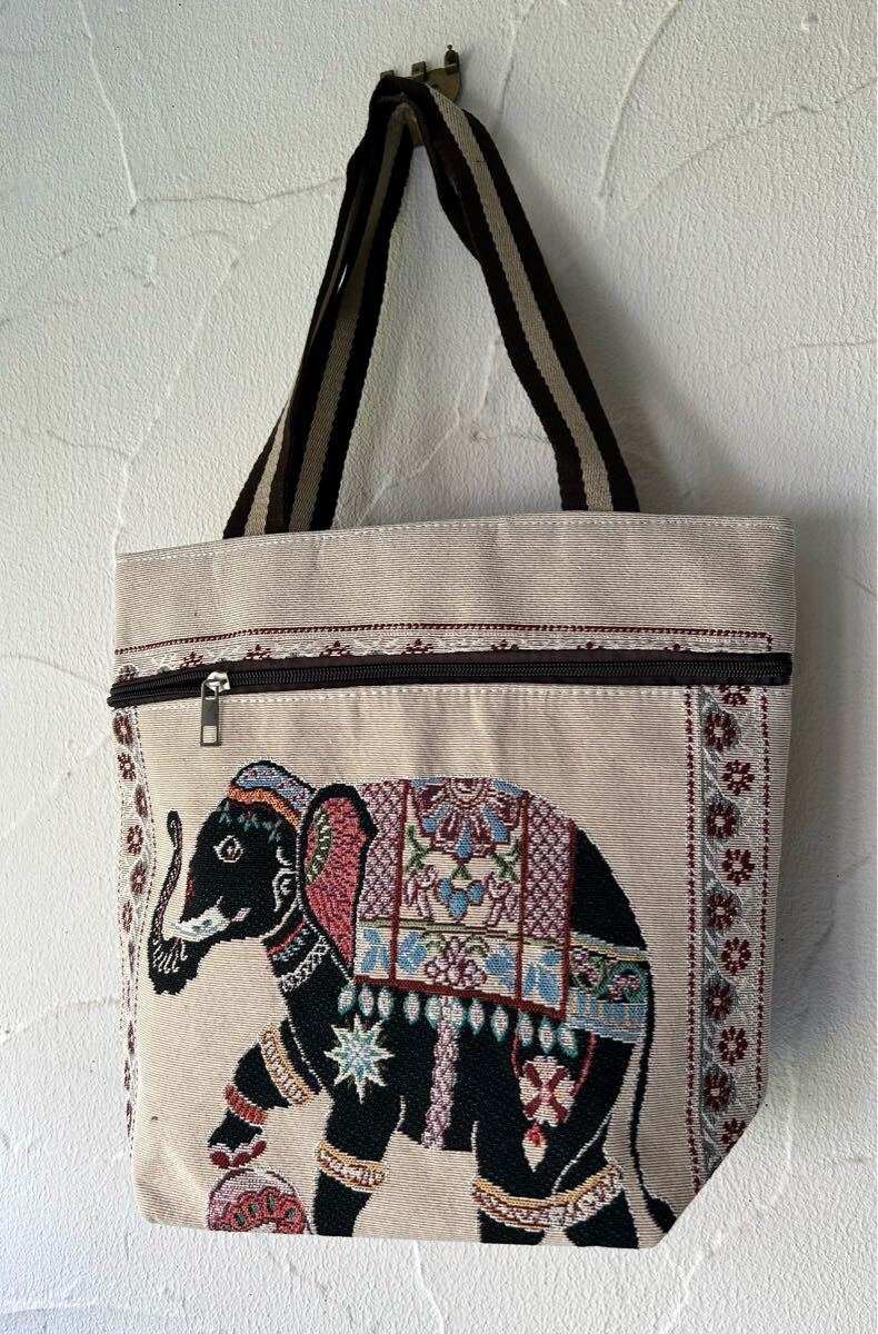 バック トートバッグ ショルダーバック 象柄 織物 布製 アジアン柄 拍卖