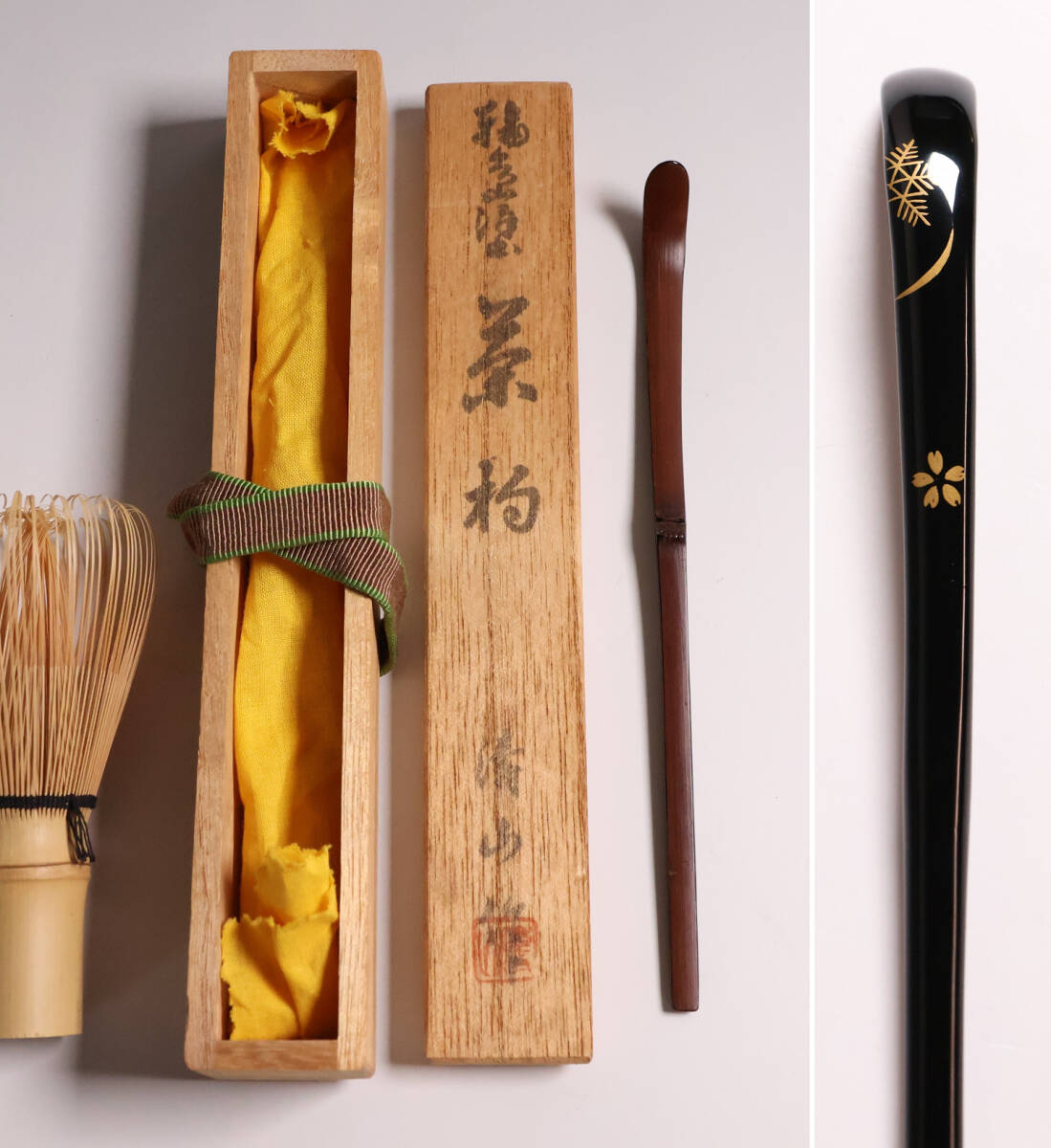 【CM164】茶道具 輪島塗 涛山作 雪月花蒔絵 竹茶杓 黒塗 漆芸拍卖