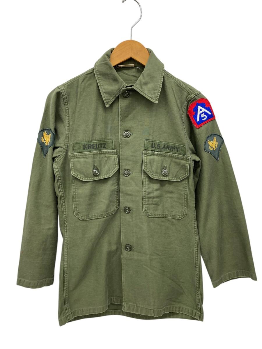 米軍 OG-107 コットンサテン ユーティリティシャツ 筒袖 70s 古着 ミリタリー USARMY 3rd 13.5 30 オリーブ メンズ/028拍卖