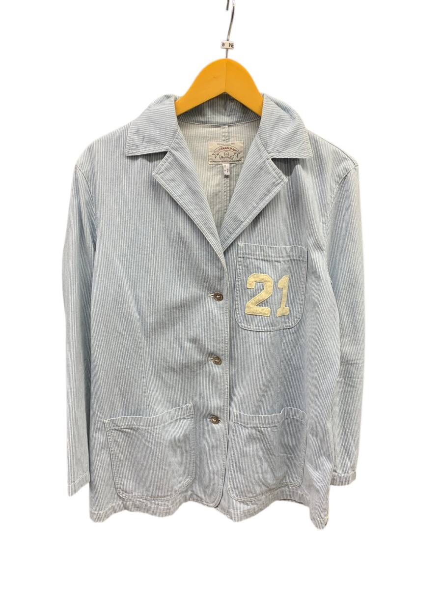 ARMANI JEANS (アルマーニジーンズ) ストライプ柄 ジャケット ワッペン刺繍 イタリア製 L相当 ブルー メンズ/025拍卖