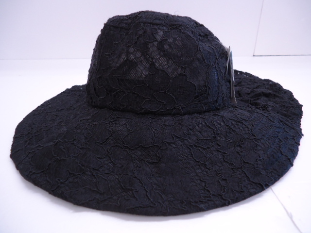【KCM】hat-53★未使用★【milsa】レース エアリーハット リボン ひも付き おしゃれハット M~Lサイズ ブラック 婦人 レディース拍卖