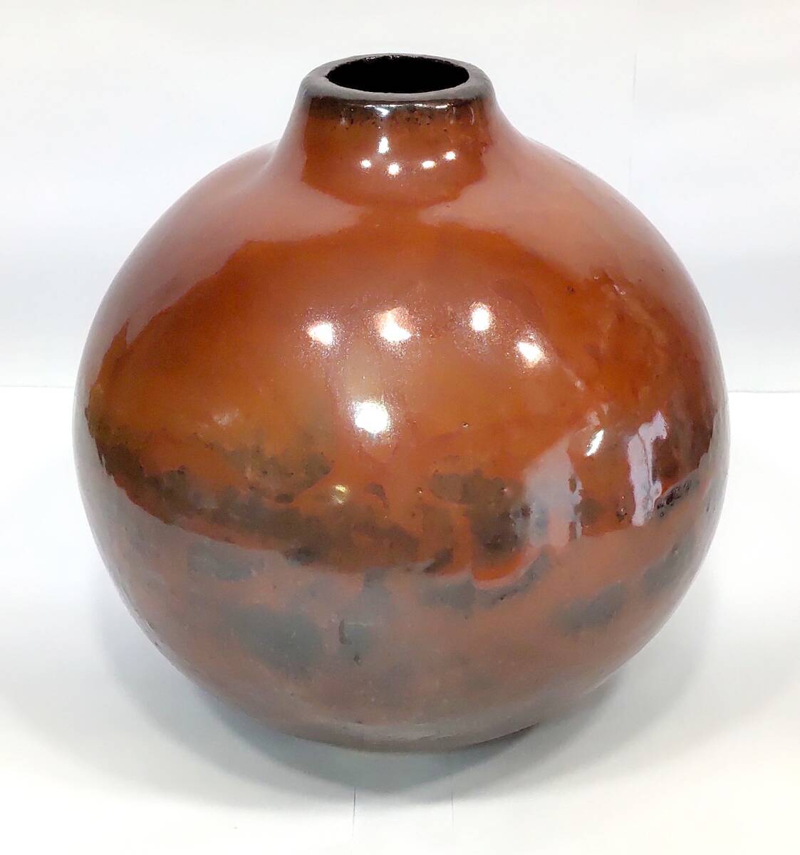 中古 花瓶 茶色 高さ18cm 横幅17.5cm 陶器 焼き物拍卖