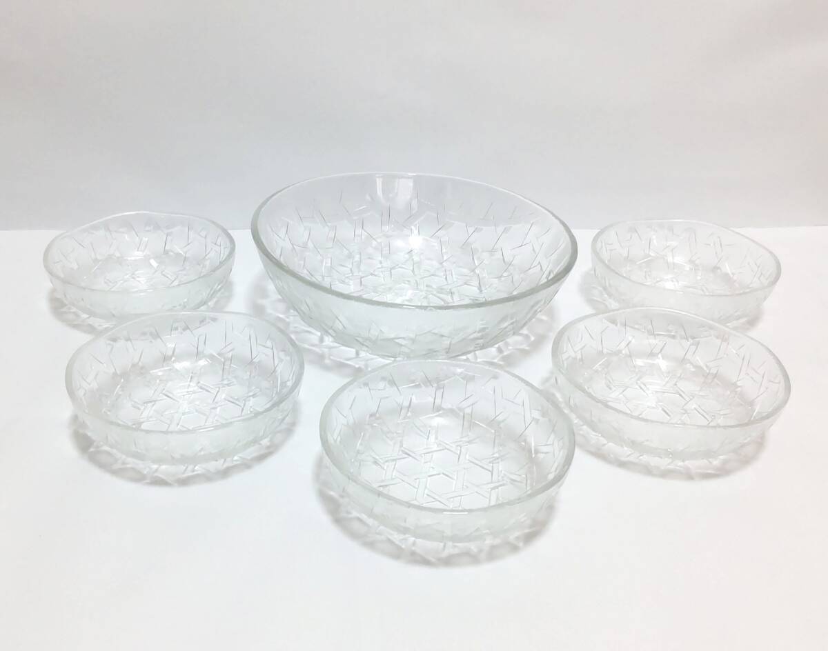 未使用 新古品 ガラスボウル 大鉢1個 小鉢5個 深皿 和風硝子器 サラダボール サラダセット サラダボウル ガラス鉢拍卖
